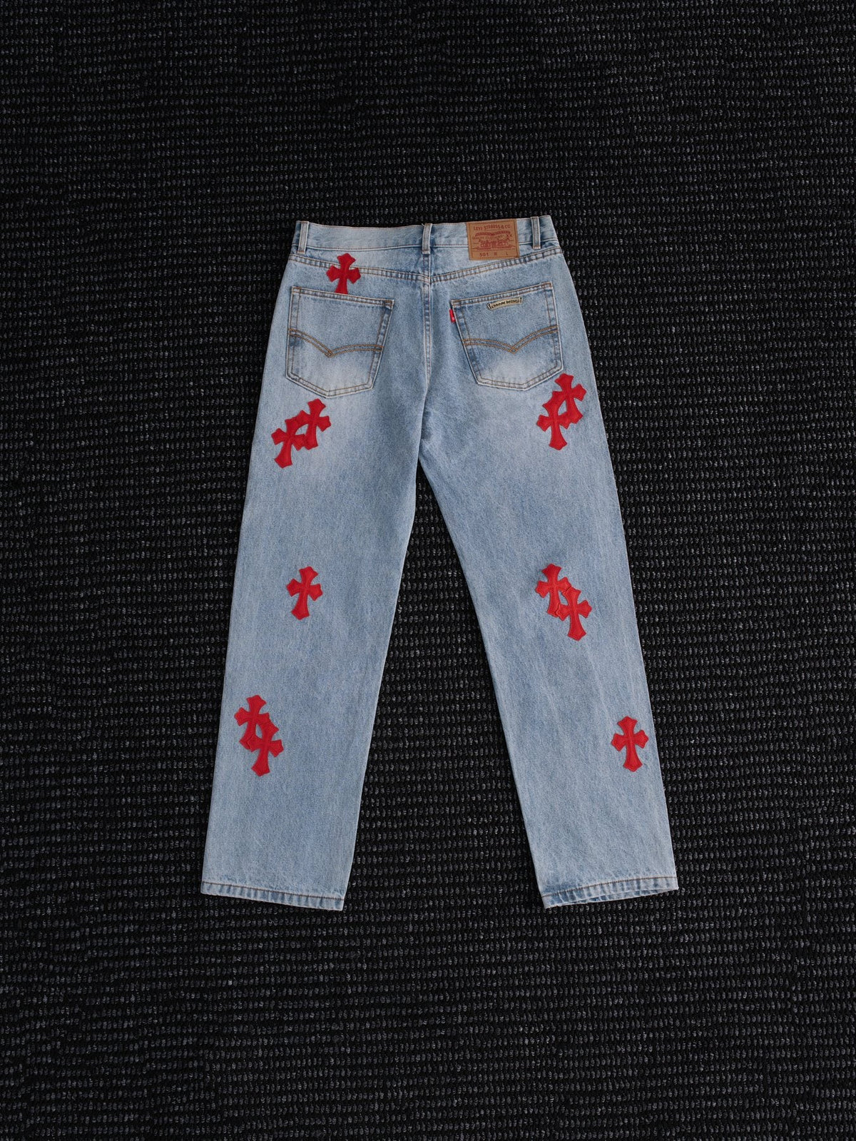 Chrome Hearts Light Blue Cross Patch Jeans